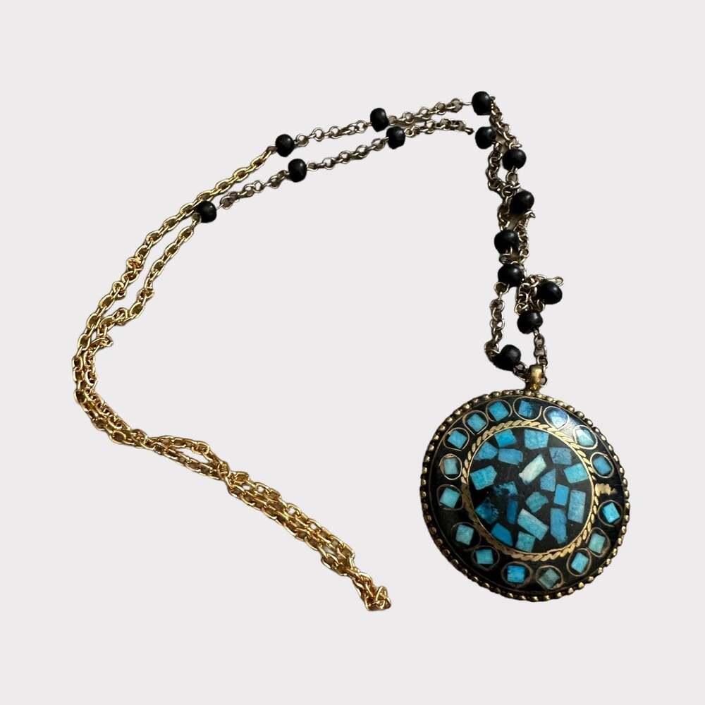Fashion Jewelry Chain Pendant Necklace Beaded Gold Blue Black